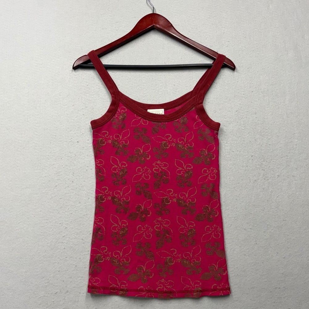 Arizona Jean Company Tank Top Women L Pink Waffle Knit Floral Butterfly Y2K